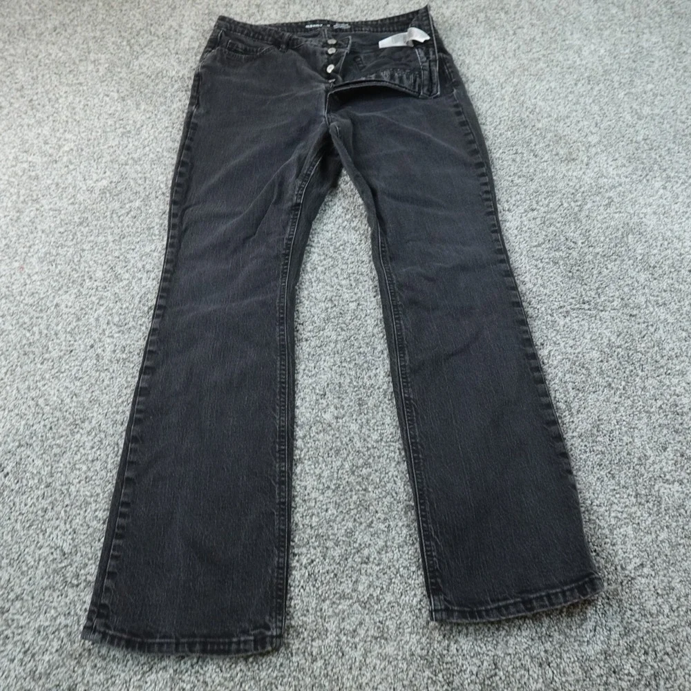 Old Navy Jeans Womens 12 Dark Black Denim Pants Kicker Boot Cut Extra High Rise